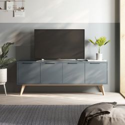 Green and natural pine TV stand, 140 x 40 x 53 cm | pisco