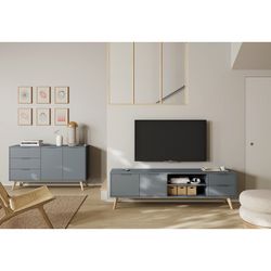 TV-Schrank aus grünem und natürlichem Kiefernholz, 180 x 40 x 53 cm | Pisco