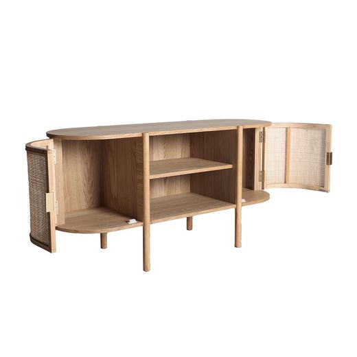 TV-bänk i ask och rotting i natur, 120 x 43 x 60 cm | Ikla