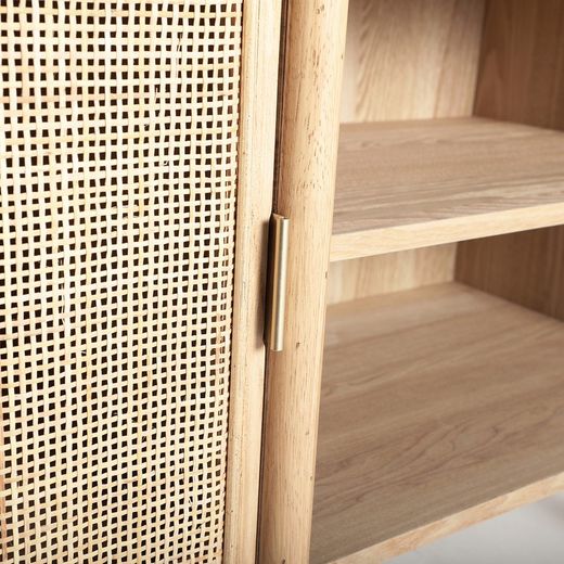 TV-bänk i ask och rotting i natur, 120 x 43 x 60 cm | Ikla