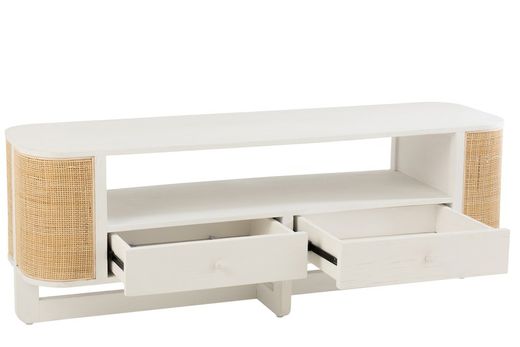 Complete ronde woonkamer in wit hout en natuurlijk rotan | molly