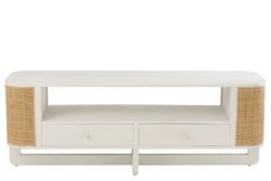 Complete ronde woonkamer in wit hout en natuurlijk rotan | molly