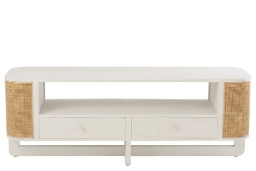 Complete ronde woonkamer in wit hout en natuurlijk rotan | molly