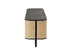 MOLLY TV-meubel van rond hout en zwart/natuurlijk rotan, 140x40x50 cm