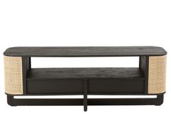 MOLLY TV-meubel van rond hout en zwart/natuurlijk rotan, 140x40x50 cm