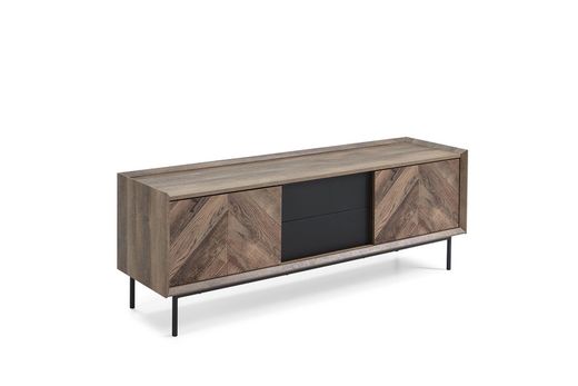 Mueble Tv UTAH de Dm Lacado y Papel Natural/Negro, 147x40x56 cm