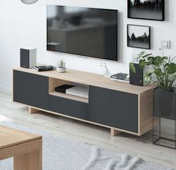 TV cabinet in natural wood/anthracite grey, 150x41x46 cm | ZAIRA