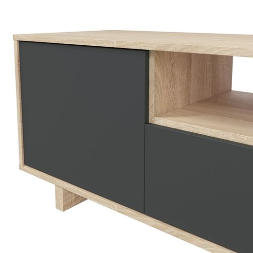 TV cabinet in natural wood/anthracite grey, 150x41x46 cm | ZAIRA