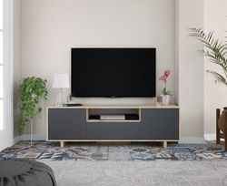 TV cabinet in natural wood/anthracite grey, 150x41x46 cm | ZAIRA