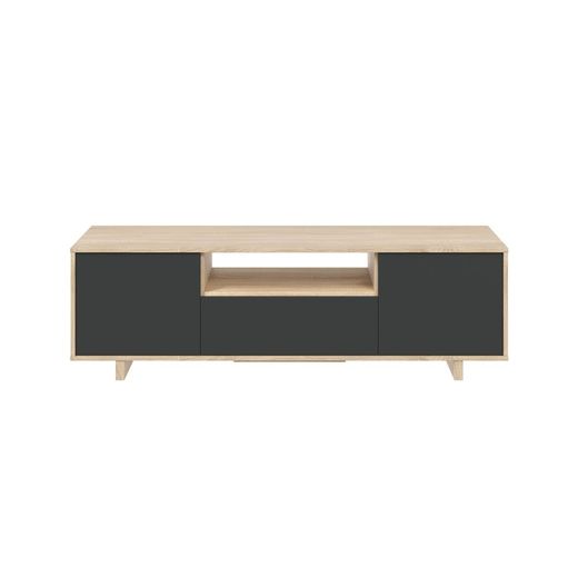 TV cabinet in natural wood/anthracite grey, 150x41x46 cm | ZAIRA