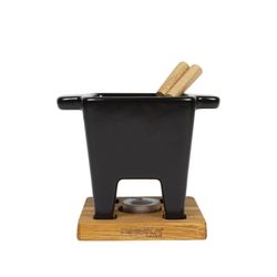 NERO-Fondue steel, wood and black stoneware caps, 13.3x13.3x13.6 cm