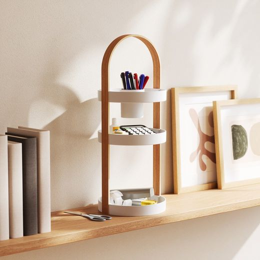 ABS cosmetic organizer in white and natural, Ø 20 x 50 cm | Bellwood