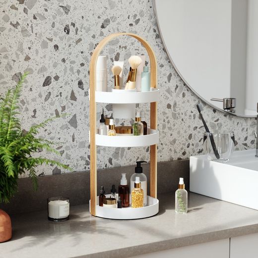 ABS cosmetic organizer in white and natural, Ø 20 x 50 cm | Bellwood