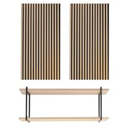 Lot de 2 panneaux acoustiques en naturel clair, hauteur 120 cm et 1 étagère L | son acoustique