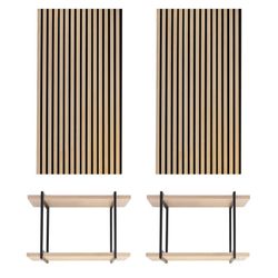 Lot de 2 panneaux acoustiques en naturel clair de 120 cm de haut et 2 étagères | son acoustique