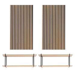 Set van 2 akoestische panelen in licht naturel, 120 cm hoog en 2 planken L | akoestisch geluid