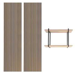 Set van 2 akoestische panelen in licht naturel 240 cm hoog en 1 plank | akoestisch geluid