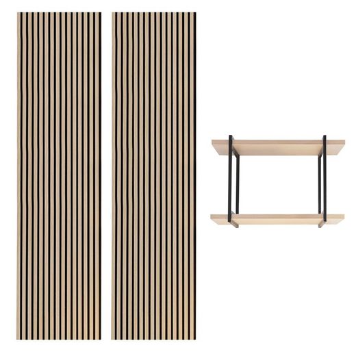 Set van 2 akoestische panelen in licht naturel 240 cm hoog en 1 plank | akoestisch geluid