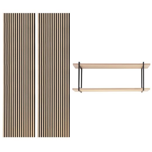 Set van 2 akoestische panelen in licht naturel, 240 cm hoog en 1 plank L | akoestisch geluid
