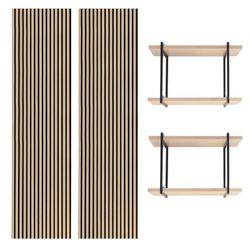 Set van 2 akoestische panelen in licht naturel 240 cm hoog en 2 planken | akoestisch geluid
