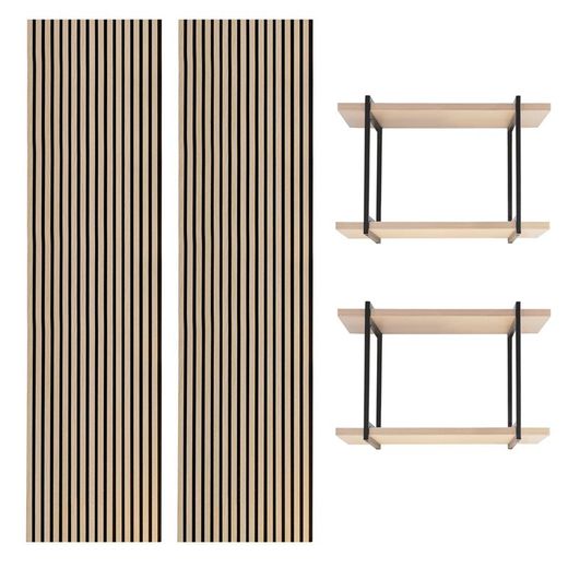 Set van 2 akoestische panelen in licht naturel 240 cm hoog en 2 planken | akoestisch geluid