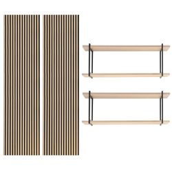 Set van 2 akoestische panelen in licht naturel, 240 cm hoog en 2 planken L | akoestisch geluid