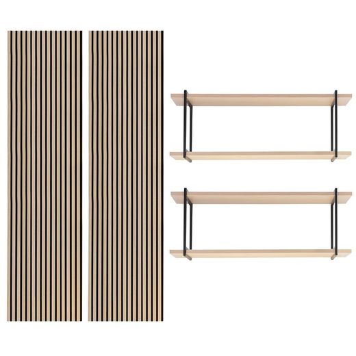 Set van 2 akoestische panelen in licht naturel, 240 cm hoog en 2 planken L | akoestisch geluid