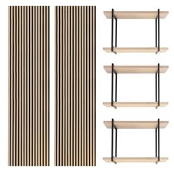 Set van 2 akoestische panelen in licht naturel 240 cm hoog en 3 planken | akoestisch geluid