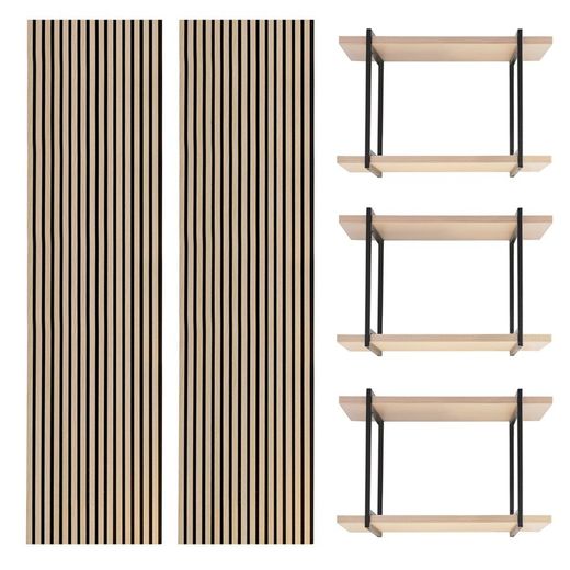 Set van 2 akoestische panelen in licht naturel 240 cm hoog en 3 planken | akoestisch geluid
