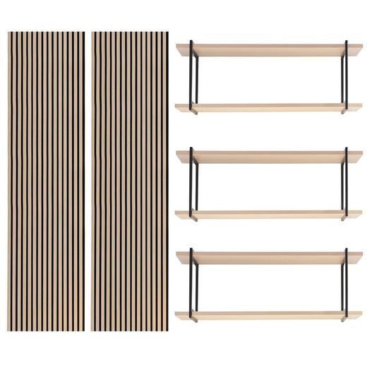 Set van 2 akoestische panelen in licht naturel, 240 cm hoog en 3 planken L | akoestisch geluid