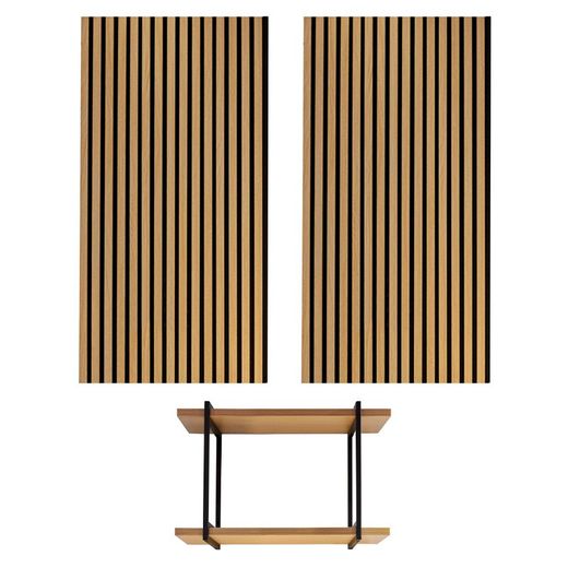 Pack de 2 painéis acústicos naturais com 120 cm de altura e 1 prateleira | som acústico