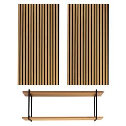 Set van 2 natuurlijke akoestische panelen van 120 cm hoog en 1 plank L | akoestisch geluid