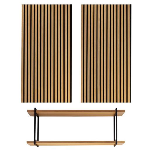 Pack de 2 painéis acústicos naturais com 120 cm de altura e 1 prateleira L | som acústico