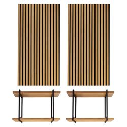 Lot de 2 panneaux acoustiques naturels hauteur 120 cm et 2 étagères | son acoustique