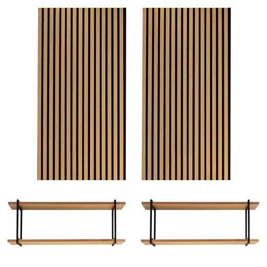Pack de 2 painéis acústicos naturais com 120 cm de altura e prateleiras de 2 L | som acústico