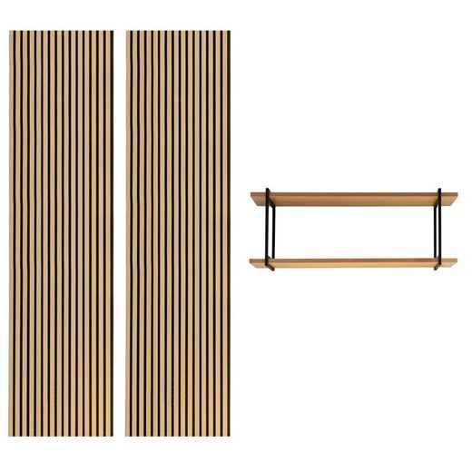 Lot de 2 panneaux acoustiques naturels hauteur 240 cm et étagère 1 L | son acoustique