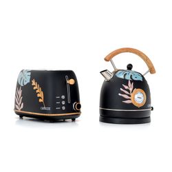 Zestaw AGD: 1 toster i 1 czarny czajnik z kwiatami