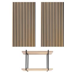 Lot de 2 panneaux acoustiques en naturel clair, hauteur 120 cm et 1 étagère | son acoustique