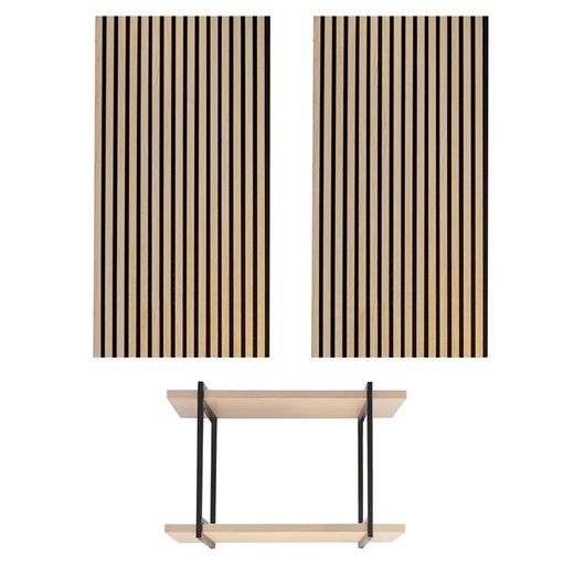 Pack de 2 painéis acústicos em luz natural com 120 cm de altura e 1 prateleira | som acústico