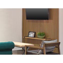 Madeira natural clara e painel acústico decorativo preto, 60 x 2,2 x 120 cm | som acústico