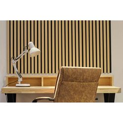 Madeira natural clara e painel acústico decorativo preto, 60 x 2,2 x 120 cm | som acústico