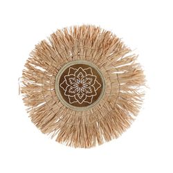 Decorative panel made of natural fibers and wood in natural and brown colors, 61 x 1 x 61 cm | Kasses