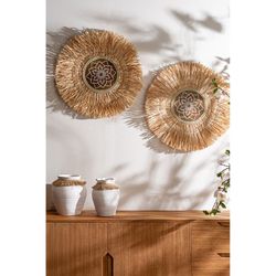 Decorative panel made of natural fibers and wood in natural and brown colors, 61 x 1 x 61 cm | Kasses