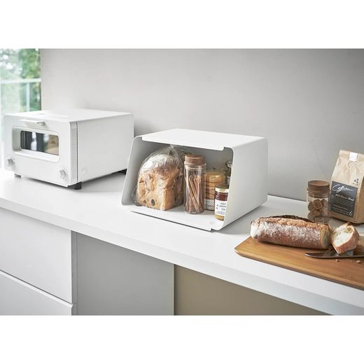 Steel and bamboo bread bin in white and natural, 31.5 x 24.5 x 18.5 cm | Tower