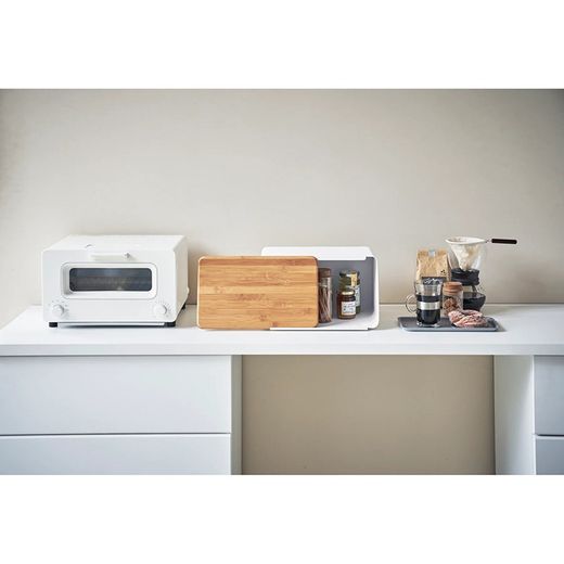 Steel and bamboo bread bin in white and natural, 31.5 x 24.5 x 18.5 cm | Tower