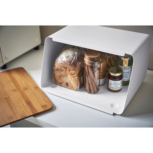 Steel and bamboo bread bin in white and natural, 31.5 x 24.5 x 18.5 cm | Tower