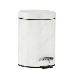 Papelera de baño con pedal de metal en blanco veteado, 23 x 17,5 x 25 cm | Metal
