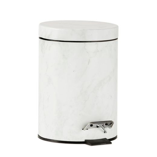 Papelera de baño con pedal de metal en blanco veteado, 23 x 17,5 x 25 cm | Metal