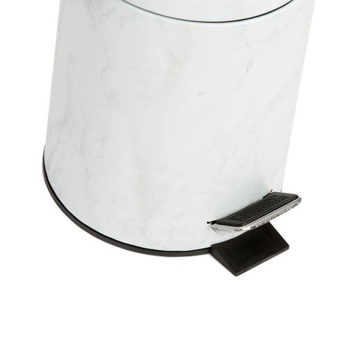 Papelera de baño con pedal de metal en blanco veteado, 23 x 17,5 x 25 cm | Metal
