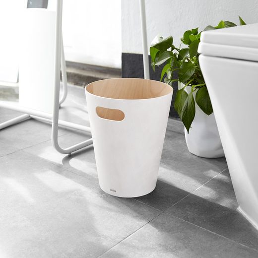 White and natural beech bin, Ø 23 x 28 cm | Woodrow